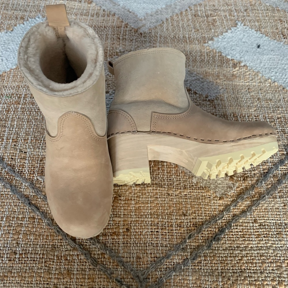 Brand new No. 6 brand clog boots, two-toned leather, shearling lined, size 40